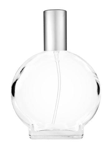 Circle design 100 ml, 3 1/2oz  clear glass bottle  with matte silver lotion pump.