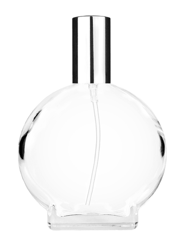 Circle design 100 ml, 3 1/2oz  clear glass bottle  with shiny silver lotion pump.