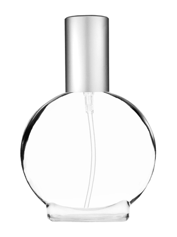 Circle design 50 ml, 1.7oz  clear glass bottle  with matte silver lotion pump.