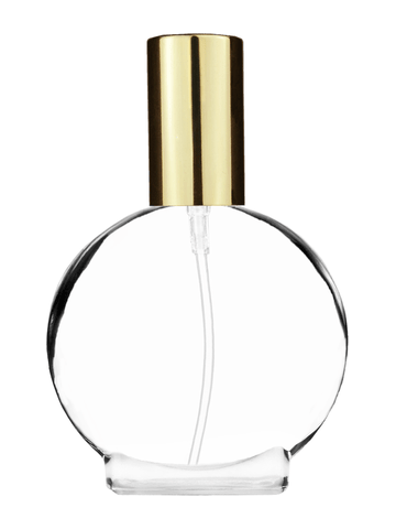 Circle design 50 ml, 1.7oz  clear glass bottle  with shiny gold lotion pump.
