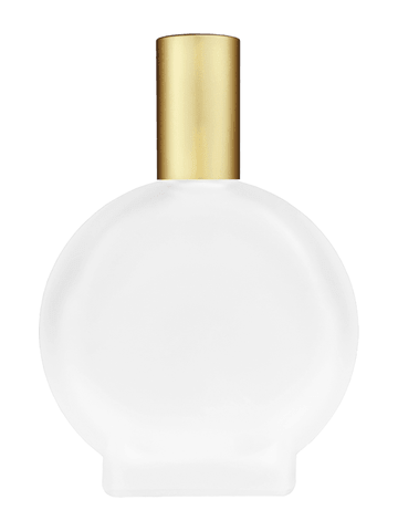 Circle design 100 ml, 3 1/2oz frosted glass bottle with matte gold lotion pump.