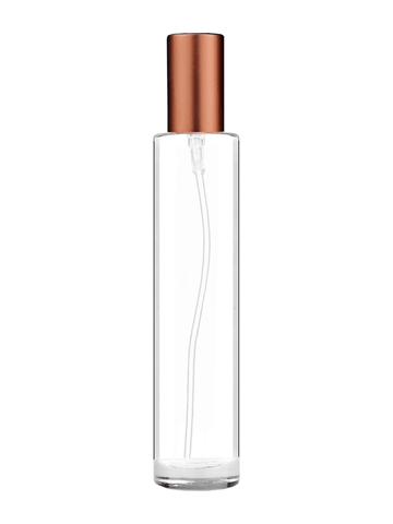 Cylinder design 100 ml, 3 1/2oz  clear glass bottle  with matte copper lotion pump.