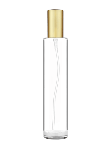 Cylinder design 100 ml, 3 1/2oz  clear glass bottle  with matte gold lotion pump.