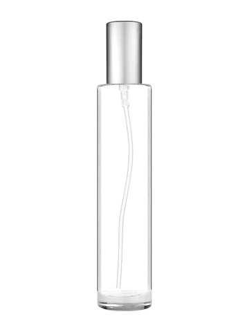 Cylinder design 100 ml, 3 1/2oz  clear glass bottle  with matte silver lotion pump.