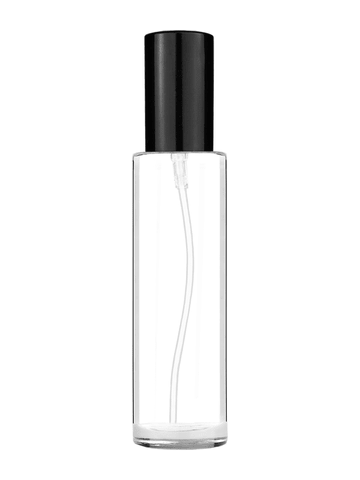 Cylinder design 50 ml, 1.7oz  clear glass bottle  with shiny black lotion pump.