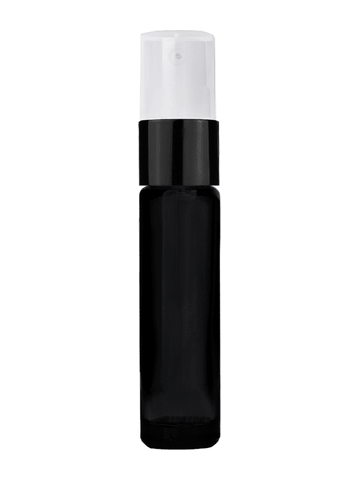 Cylinder design 9ml,1/3 oz black glass bottle with treatment pump with black trim and plastic overcap.