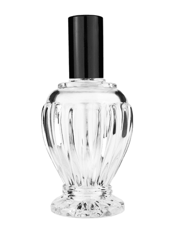 Diva design 100 ml, 3 1/2oz  clear glass bottle  with shiny black lotion pump.