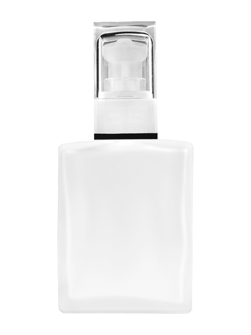 Elegant design 60 ml, 2oz frosted glass bottle with white rectangular with clear over the cap.