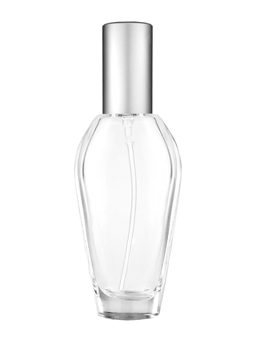 Grace design 55 ml, 1.85oz  clear glass bottle  with matte silver lotion pump.