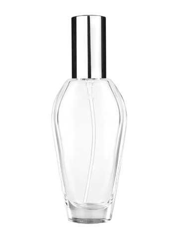 Grace design 55 ml, 1.85oz  clear glass bottle  with shiny silver lotion pump.