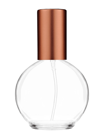 Round design 78 ml, 2.65oz  clear glass bottle  with matte copper lotion pump.