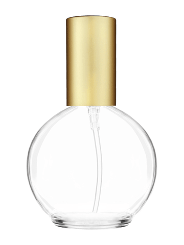 Round design 78 ml, 2.65oz  clear glass bottle  with matte gold lotion pump.