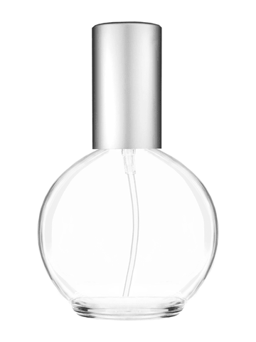 Round design 78 ml, 2.65oz  clear glass bottle  with matte silver lotion pump.