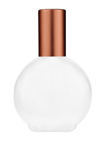 Round design 128 ml, 4.33oz frosted glass bottle with matte copper lotion pump.