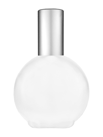 Round design 128 ml, 4.33oz frosted glass bottle with matte silver lotion pump.