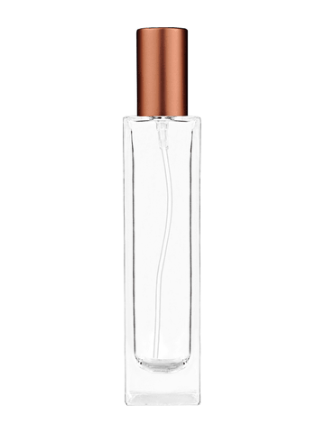 Sleek design 100 ml, 3 1/2oz  clear glass bottle  with matte copper lotion pump.