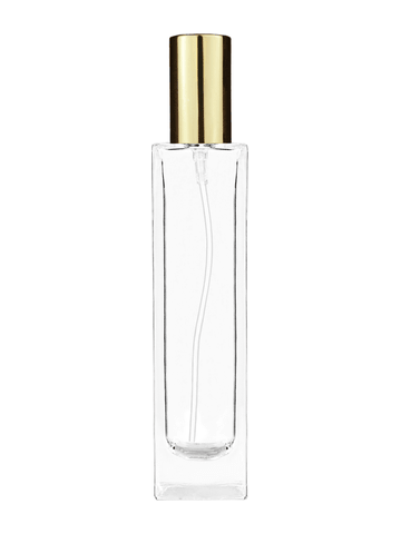 Sleek design 100 ml, 3 1/2oz  clear glass bottle  with shiny gold lotion pump.