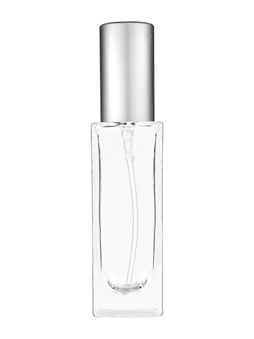 Sleek design 30 ml, 1oz  clear glass bottle  with matte silver lotion pump.