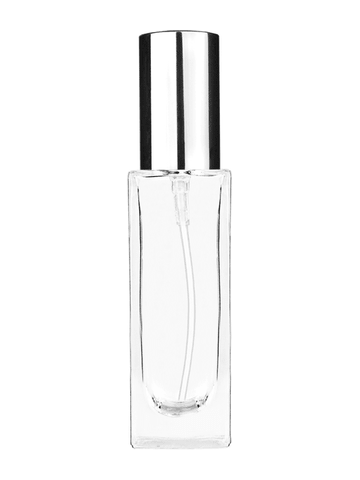 Sleek design 30 ml, 1oz  clear glass bottle  with shiny silver lotion pump.