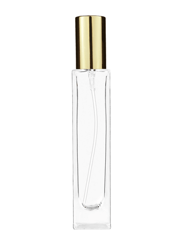 Sleek design 50 ml, 1.7oz  clear glass bottle  with shiny gold lotion pump.