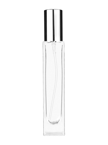 Sleek design 50 ml, 1.7oz  clear glass bottle  with shiny silver lotion pump.