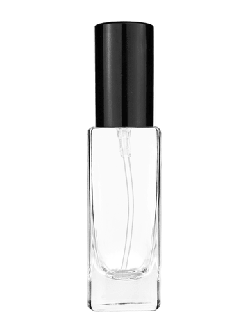 Slim design 30 ml, 1oz  clear glass bottle  with shiny black lotion pump.