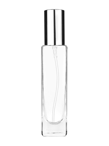 Slim design 50 ml, 1.7oz  clear glass bottle  with shiny silver lotion pump.