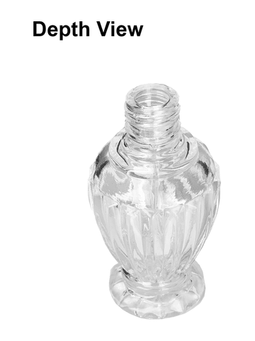 Diva design 30 ml, 1oz  clear glass bottle  with reducer and black faux leather cap.