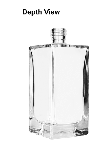 Empire design 100 ml, 3 1/2oz  clear glass bottle  with reducer and tall black shiny cap.