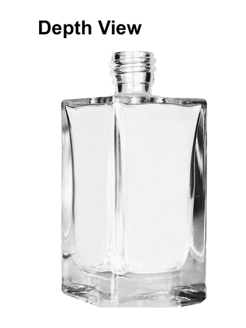 Empire design 50 ml, 1.7oz  clear glass bottle  with reducer and ivory faux leather cap.