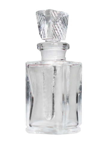 Clear glass teardrop shaped bottle with glass stopper. Capacity : 9ml (1/3oz)