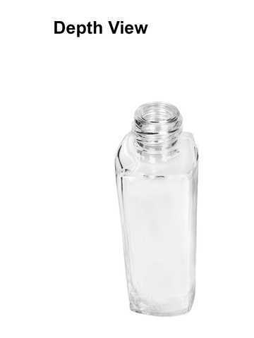 Slim design 30 ml, 1oz  clear glass bottle  with reducer and black faux leather cap.