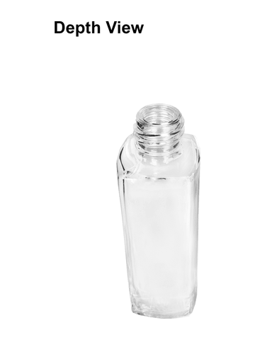 Slim design 30 ml, 1oz  clear glass bottle  with reducer and light brown faux leather cap.