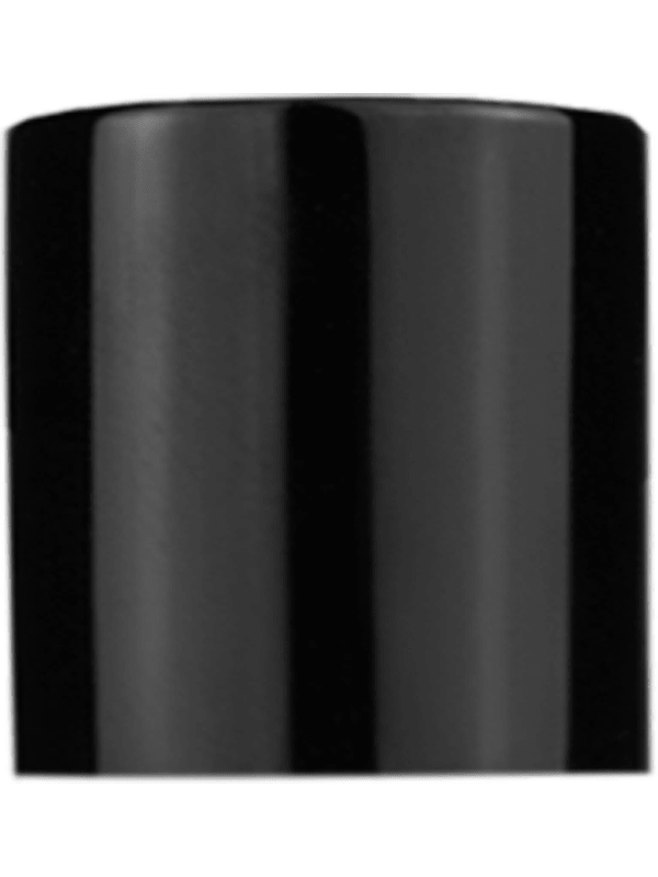 Short Cap, lid or top, shiny black color, thread size 13-415.