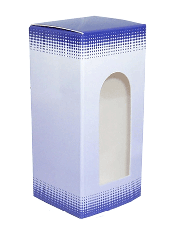 Blue Border design folding carton box with window. Size: 1.5\deep x 1.5