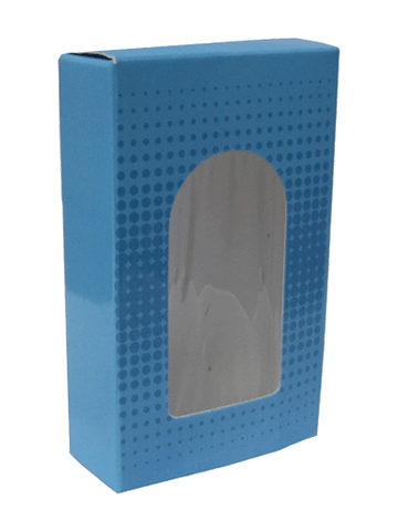 Blue Shade Dot design folding carton box with window. Size 0.75