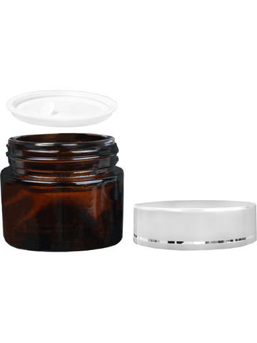 Cream glass jar style 30 ml amber bottle with silver cap.