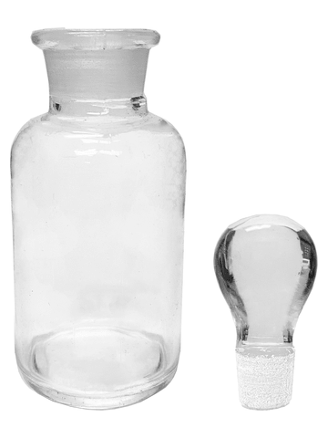 Apothecary style 30ml clear glass bottle with glass stopper.