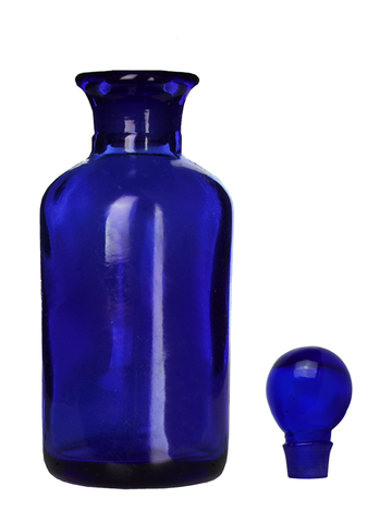 Apothecary style 30ml blue glass bottle with blue glass stopper.
