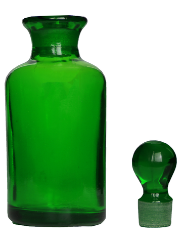 Apothecary style 30ml green glass bottle with green glass stopper.