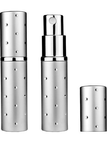 Silver atomizer and sprayer with dots, design 5 ml bottle with dots.