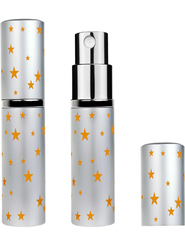 Silver atomizer design 5 ml bottle with star patterns.