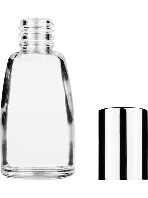 Bell design 10ml Clear glass bottle with shiny silver cap.