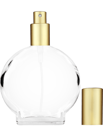 Circle design 100 ml, 3 1/2oz  clear glass bottle  with matte gold spray pump.