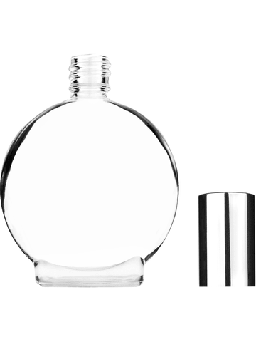 Circle design 30 ml, clear glass bottle with shiny silver and cap.