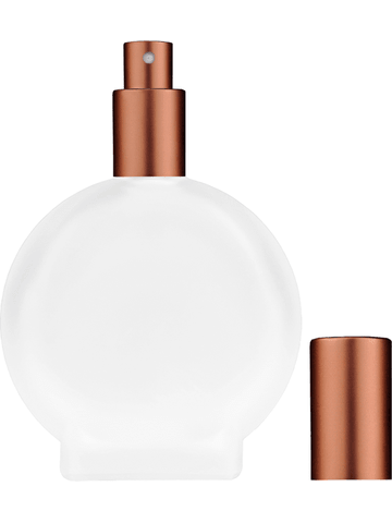 Circle design 100 ml, 3 1/2oz frosted glass bottle with matte copper spray pump.