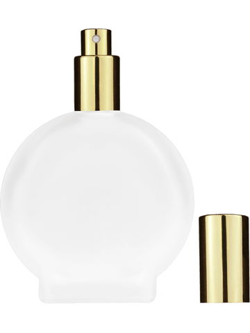 Circle design 100 ml, 3 1/2oz frosted glass bottle with shiny gold spray pump.