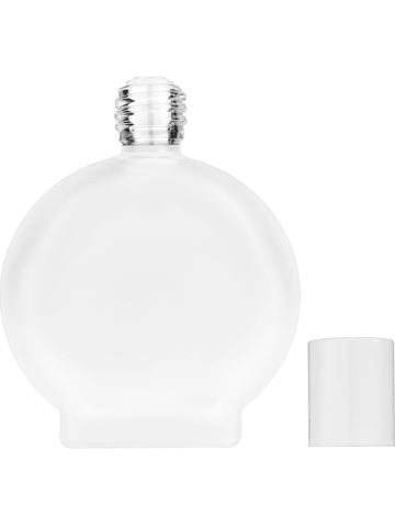 Circle design 50 ml, 1.7oz  frosted glass bottle with  reducer and white cap.