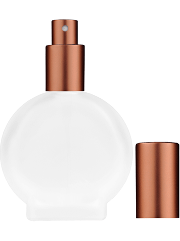 Circle design 50 ml, 1.7oz  frosted glass bottle with  matte copper spray pump.