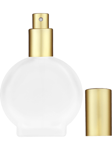 Circle design 50 ml, 1.7oz  frosted glass bottle with  matte gold spray pump.